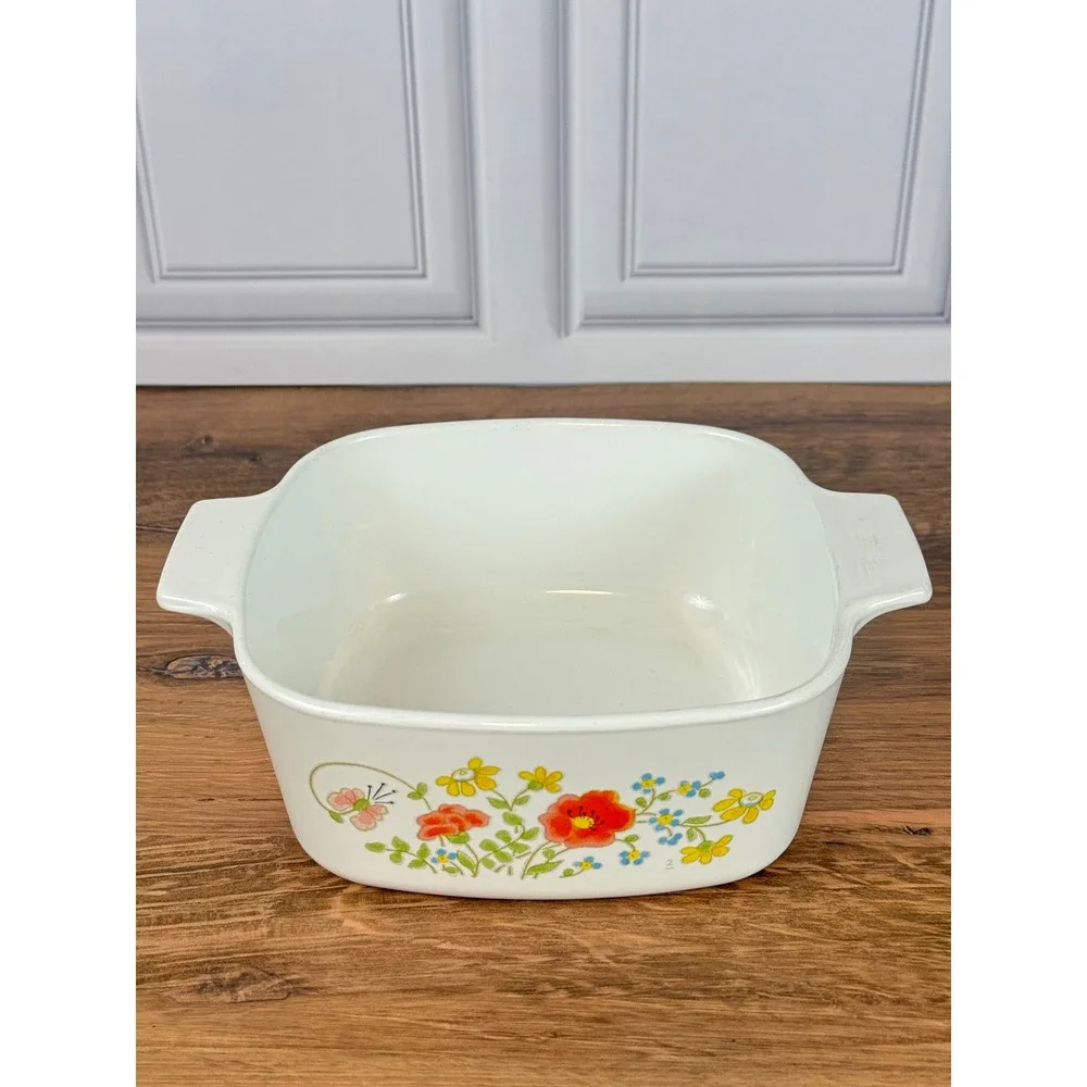 Vintage 1970s Corning Wear Wildflower Pattern 1 1/2 Quart Casserole Dish EUC‎